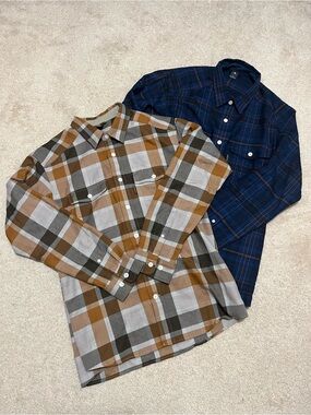 Montbell 100% Wool Plaid Flannel Shirt Lot of 2 Men’s Large Outdoor Hiking Japan